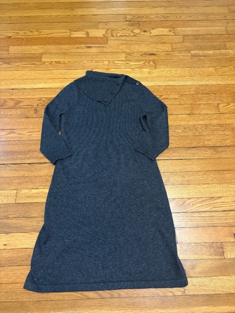 Talbots Womens Sweater Dress PM Medium Petite Gray 3/4 Sleeve Knee Length NWT